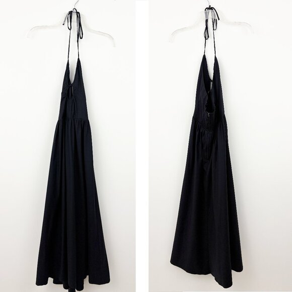 Reformation Black Stassie Dress Size 2 Halter Tie Neck Cutout Cotton Fit & Flare - Picture 2 of 7